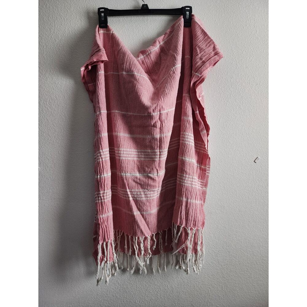 Red White Striped Fringe Wrap Shawl Oversized Scarf Beach Coverup Boho Woven